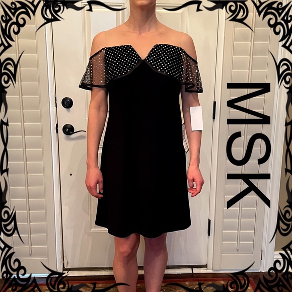 MSK Dresses & Skirts - NWT ~MSK SHORT BLACK COCKTAIL DRESS W/GLITZY BODICE FLOUNCE